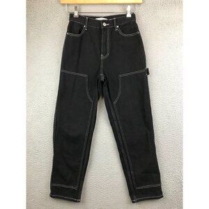 Pac Sun High Rise Carpenter Jeans Women 28 Black Denim Double Knee Workwear Goth
